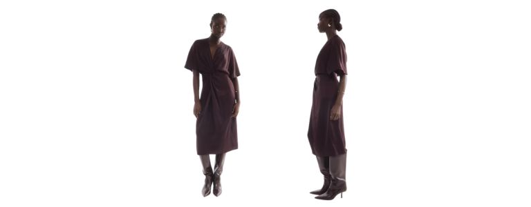 draped burgundy dress