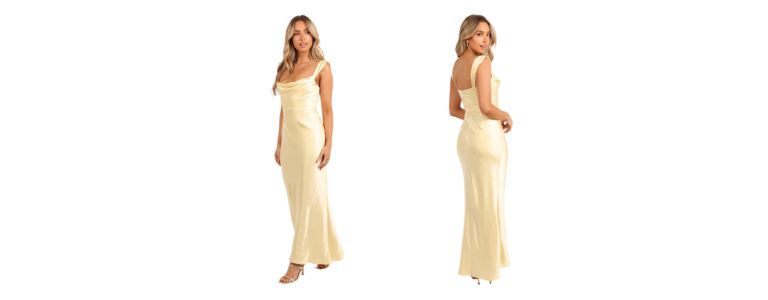 satin lemon yellow dresss