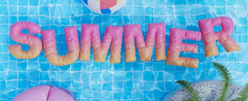 Pool floats that spell out the word "SUMMER"
