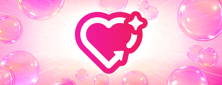Pink heart-shaped icon centered on pink bubble background