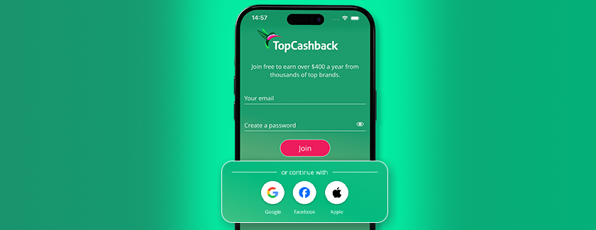 TopCashback single sign-on screen on mobile