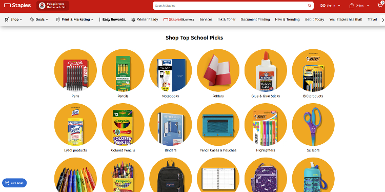 Staples' School Supplies Homepage