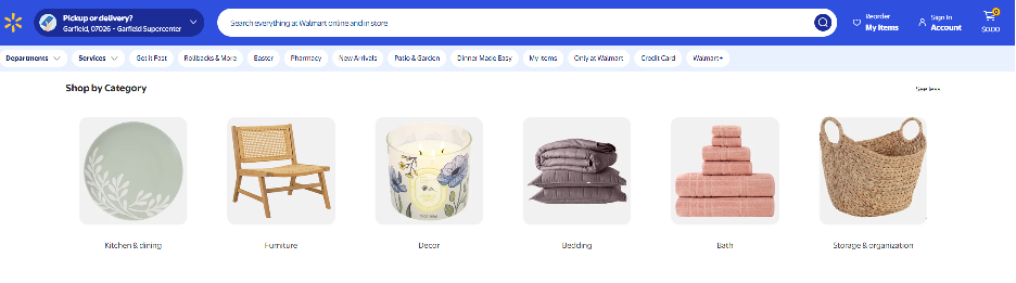 Walmart Home Department Page