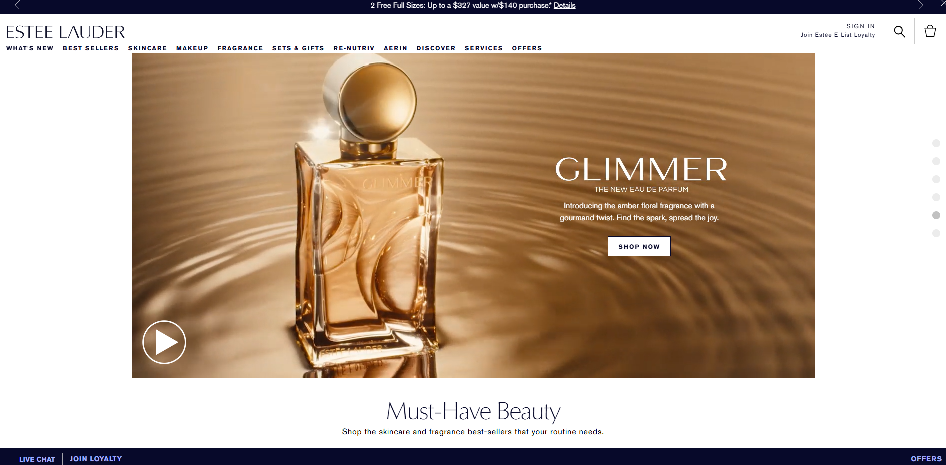 Estee Lauder homepage