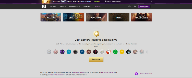 GOG homepage
