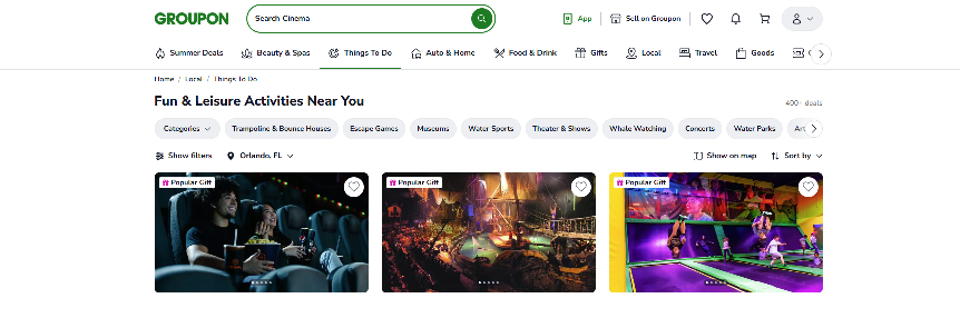 Groupon Things to Do Page