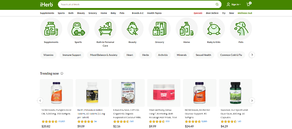 iHerb homepage