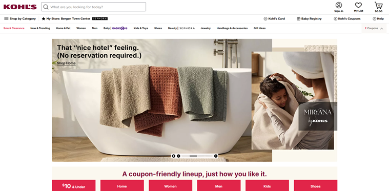 Kohl’s homepage