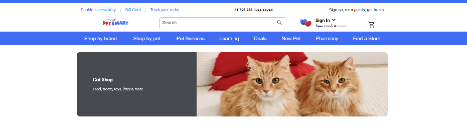 PetSmart Cat Shop Page