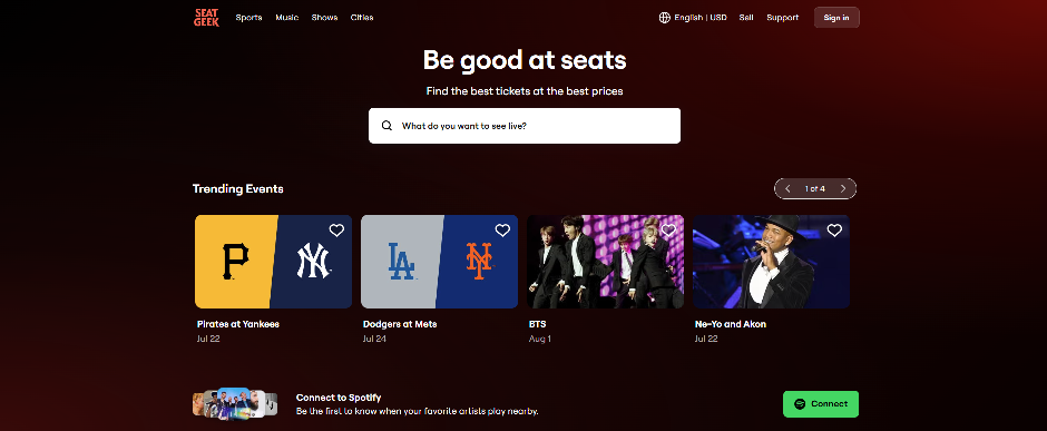 SeatGeek homepage