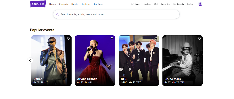 StubHub Homepage