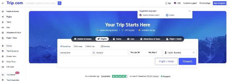 Trip.com homepage